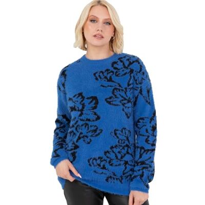 Lovedrobe Women's Jumper Ladies Sweater Round Crew Neck Long Sleeve Floral Jacquard Elasticated Stretchy Casual Pullover Knitwear, Blau 40-42 Lovedrobe Women's Jumper Ladies Sweater Round Crew Neck Long Sleeve Floral Jacquard Elasticated Stretchy Casual Pullover Knitwear, Blau 40-42