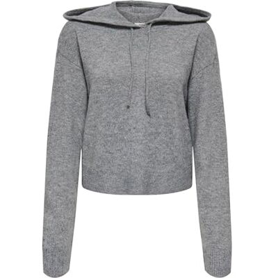 JDY Damen rue Life L/S Short Hood Pul KNT Noos, Medium Grey Melange, L JDY Damen rue Life L/S Short Hood Pul KNT Noos, Medium Grey Melange, L