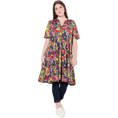 Ulla Popken Damen große Größen Übergrößen Plus Size Jerseykleid, Tunika-Ausschnitt, Halbarm, Biobaumwolle Ulla Popken Damen große Größen Übergrößen Plus Size Jerseykleid, Tunika-Ausschnitt, Halbarm, Biobaumwolle