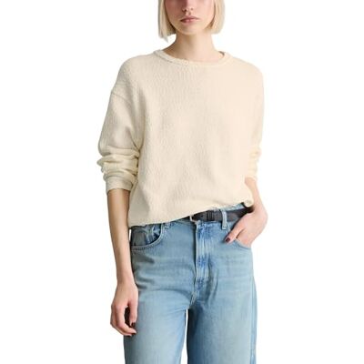 Marc O' Polo Marc OߴPolo Denim Damen Strickpullover aus Baumwolle mit Rundhalsausschnitt, Cremefarben (Creamy White), L Marc O' Polo Marc OߴPolo Denim Damen Strickpullover aus Baumwolle mit Rundhalsausschnitt, Cremefarben (Creamy White), L