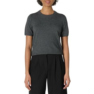 Amazon Damen Kurzarmpullover-Pullovertop in Regular-Fit, Dunkelgrau Meliert, XXS Amazon Damen Kurzarmpullover-Pullovertop in Regular-Fit, Dunkelgrau Meliert, XXS