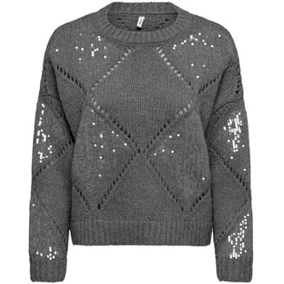 ONLY Damen Onlkansas Life Ls Sequins O-Neck KNT, Medium Grey Melange, XS ONLY Damen Onlkansas Life Ls Sequins O-Neck KNT, Medium Grey Melange, XS