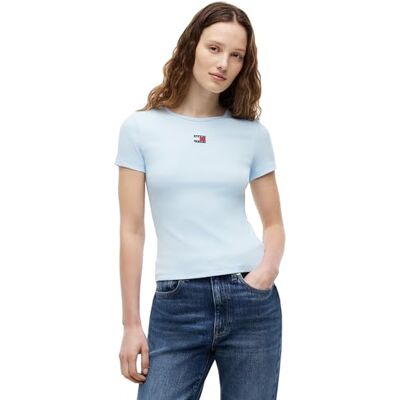 Tommy Jeans Damen Tjw Slim Badge Rib Tee DW0DW17881 S/S T-Shirt, Blau (Kingly Blue), M Tommy Jeans Damen Tjw Slim Badge Rib Tee DW0DW17881 S/S T-Shirt, Blau (Kingly Blue), M