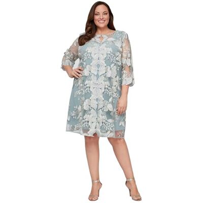 Alex Evenings Damen Kurzes Besticktes Brautmutter-jackenkleid, Hochzeitsgast (Übergröße) Kleid für besondere Anlässe, Eissalbei, 48 Mehr Alex Evenings Damen Kurzes Besticktes Brautmutter-jackenkleid, Hochzeitsgast (Übergröße) Kleid für besondere Anlässe, Eissalbei, 48 Mehr