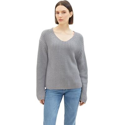 TOM TAILOR Damen Basic Strickpullover, Explicit Grey, XS TOM TAILOR Damen Basic Strickpullover, Explicit Grey, XS