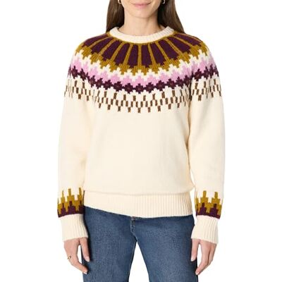 Amazon Damen Fair-Isle Oversize-Pullover mit Rundhalsausschnitt, Creme Karamell Gestricktes Zickzackmuster, XXS Amazon Damen Fair-Isle Oversize-Pullover mit Rundhalsausschnitt, Creme Karamell Gestricktes Zickzackmuster, XXS