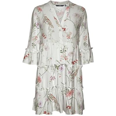 VERO MODA Damen Viskose Mini-Kleid Tunika 3/4 Arm VMEasy Joy mit Blumenprint 10297359 Birch Vicka S VERO MODA Damen Viskose Mini-Kleid Tunika 3/4 Arm VMEasy Joy mit Blumenprint 10297359 Birch Vicka S