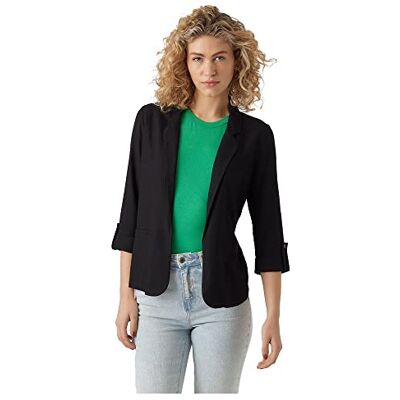 VERO MODA Damen Legeres Blazer Jackett mit Dreiviertel Arm Leichter Sakko Eleganter Business Shacket, Farben:Schwarz, Größe:XXL VERO MODA Damen Legeres Blazer Jackett mit Dreiviertel Arm Leichter Sakko Eleganter Business Shacket, Farben:Schwarz, Größe:XXL