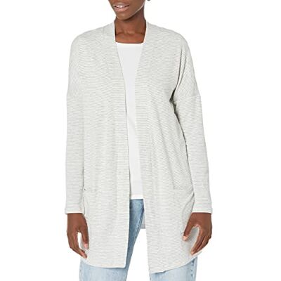 Amazon Damen Strickjacke mit lockerer Passform, ultraleicht, vorne offen, Grey Heather Stripe, Medium Amazon Damen Strickjacke mit lockerer Passform, ultraleicht, vorne offen, Grey Heather Stripe, Medium