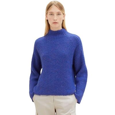 TOM TAILOR Damen Strickpullover mit Struktur, crest blue melange, S TOM TAILOR Damen Strickpullover mit Struktur, crest blue melange, S