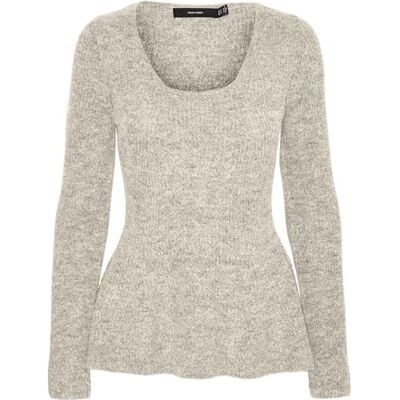 VERO MODA Damen VMDESMA LS U-Neck Peplum Pullover GA Boo Strickpullover, Birch/Detail:Melange, XS VERO MODA Damen VMDESMA LS U-Neck Peplum Pullover GA Boo Strickpullover, Birch/Detail:Melange, XS