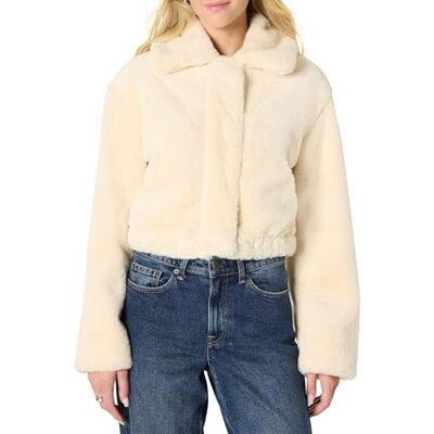Amazon Damen Relaxed-Fit Oversize-Jacke aus Kunstfell mit Kragen, Creme, S Amazon Damen Relaxed-Fit Oversize-Jacke aus Kunstfell mit Kragen, Creme, S