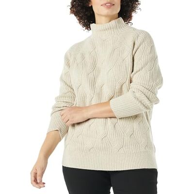 Amazon Damen Soft Touch Trichterkragen Zopfpullover Beige, Größe S Amazon Damen Soft Touch Trichterkragen Zopfpullover Beige, Größe S