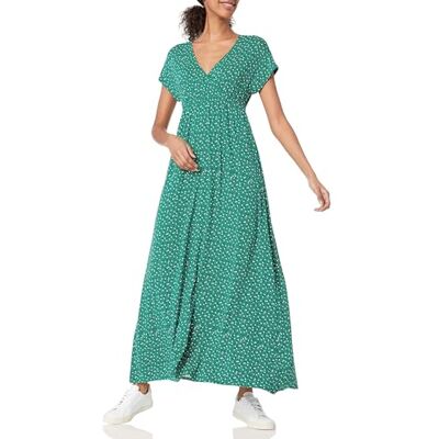 Amazon Damen Tailliertes Maxikleid (erhältlich in Übergröße), Grün Blattmuster, L Amazon Damen Tailliertes Maxikleid (erhältlich in Übergröße), Grün Blattmuster, L