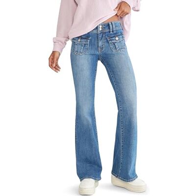 AEROPOSTALE Damen Flare Niedrigem Bund Jeans, Dunkle Waschung, 38 AEROPOSTALE Damen Flare Niedrigem Bund Jeans, Dunkle Waschung, 38