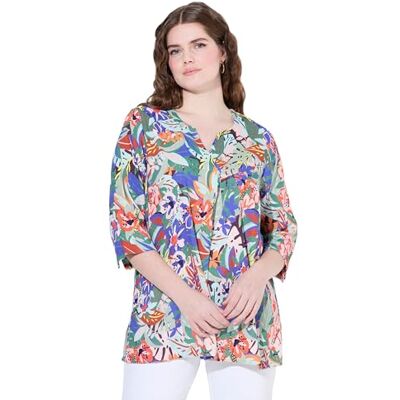 Ulla Popken Damen große Größen Übergrößen Plus Size Leinenmix-Bluse, A-Linie, Tunika-Ausschnitt, 3/4-Arm himmelblau 42+ 837717700-42+ Ulla Popken Damen große Größen Übergrößen Plus Size Leinenmix-Bluse, A-Linie, Tunika-Ausschnitt, 3/4-Arm himmelblau 42+ 837717700-42+