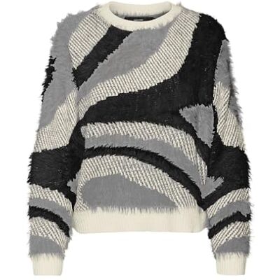 VERO MODA Damen VMCALLIE LS O-Neck FEATHERYARN Pullover Strickpullover, Birch/Detail:Griffen+Black, Medium VERO MODA Damen VMCALLIE LS O-Neck FEATHERYARN Pullover Strickpullover, Birch/Detail:Griffen+Black, Medium