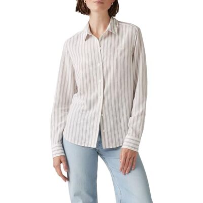 Levi's Damen New Classic Fit Hemd, Mia Stripe Cloud Dancer Cotton Linen, L Levi's Damen New Classic Fit Hemd, Mia Stripe Cloud Dancer Cotton Linen, L
