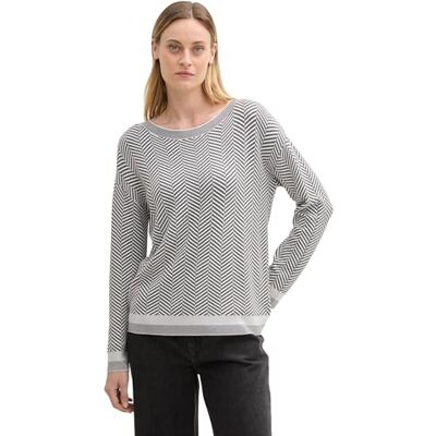 TOM TAILOR Damen Loose Fit Strickpullover mit Fischgräten-Muster, 36571 Anthrazit Knit Heringbone, XXS TOM TAILOR Damen Loose Fit Strickpullover mit Fischgräten-Muster, 36571 Anthrazit Knit Heringbone, XXS