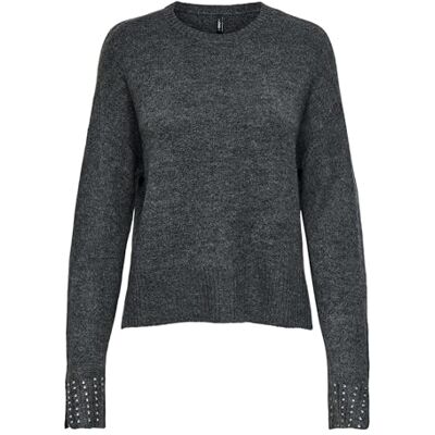 ONLY Damen Onlohio Ls O-Neck Bling Pullover KNT, Dark Grey Melange, XL ONLY Damen Onlohio Ls O-Neck Bling Pullover KNT, Dark Grey Melange, XL
