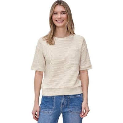 Street One Kurzarmshirt mit Strukturstreifen Safari beige 40 Street One Kurzarmshirt mit Strukturstreifen Safari beige 40
