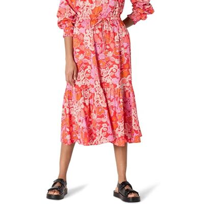 Amazon Mittelhoher Damen-Midirock in A-Linie aus Baumwollsatin (Oberteil separat erhältlich), helles Mohnrot, mehrfarbiges Blumenmuster, Größe XL Amazon Mittelhoher Damen-Midirock in A-Linie aus Baumwollsatin (Oberteil separat erhältlich), helles Mohnrot, mehrfarbiges Blumenmuster, Größe XL