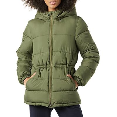 Amazon Damen Schwere Winter-Steppjacke Mit Kapuze Und Verstellbarer Taille, Olivgrün, M Amazon Damen Schwere Winter-Steppjacke Mit Kapuze Und Verstellbarer Taille, Olivgrün, M