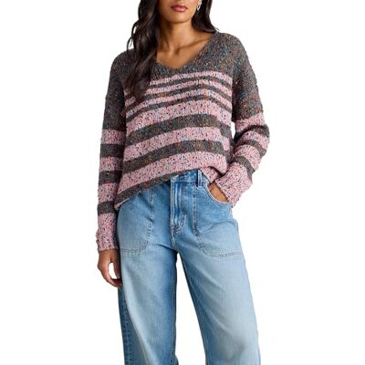 White Stuff Strukturierter Pullover mit Streifen und V-Ausschnitt Reguläre Passform Grau Multi Größe 36 White Stuff Strukturierter Pullover mit Streifen und V-Ausschnitt Reguläre Passform Grau Multi Größe 36