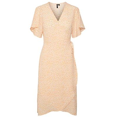 VERO MODA Damen Vmsaki Calf Wrap Dress Ga Noos Kleid, Mock Orange/AOP:Mini Henna Vic, M EU VERO MODA Damen Vmsaki Calf Wrap Dress Ga Noos Kleid, Mock Orange/AOP:Mini Henna Vic, M EU
