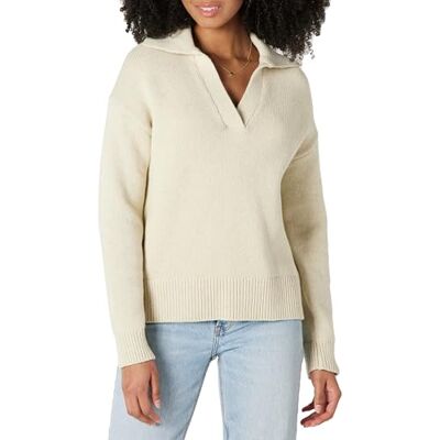 Amazon Damen-Polopullover, lockere Passform, schwere Baumwolle, Sand Heather, Größe XL Amazon Damen-Polopullover, lockere Passform, schwere Baumwolle, Sand Heather, Größe XL