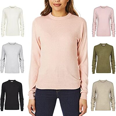 Light & Shade Damen Cashmilon Soft Touch Strickpullover mit Rundhalsausschnitt, Sanftes Rosa, L Light & Shade Damen Cashmilon Soft Touch Strickpullover mit Rundhalsausschnitt, Sanftes Rosa, L