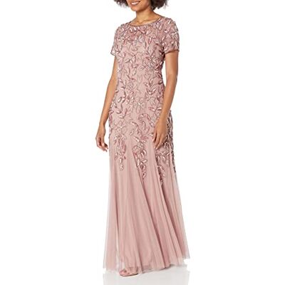 Adrianna Papell Damen FLORAL Beaded Godet Gown Formales Abendkleid, Rose Gold, 48 Adrianna Papell Damen FLORAL Beaded Godet Gown Formales Abendkleid, Rose Gold, 48