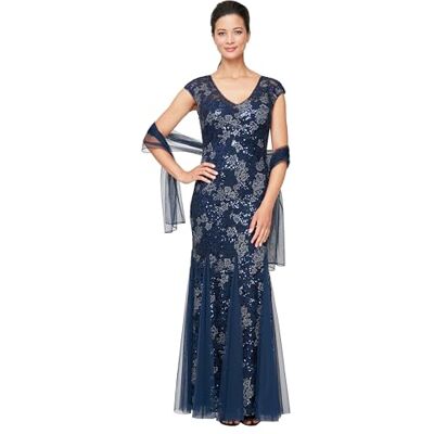 Alex Evenings Damen Langes Brautmutter mit Godet-Detail (Zierliche und Normale Größen) Kleid für besondere Anlässe, New Navy, 40 (2er Pack) Alex Evenings Damen Langes Brautmutter mit Godet-Detail (Zierliche und Normale Größen) Kleid für besondere Anlässe, New Navy, 40 (2er Pack)