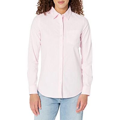 Amazon Damen Langärmliges Relaxed-Fit-Stretch-Oxford-Hemd mit verdeckter Knopfleiste (in Übergröße erhältlich), Hellrosa Weiß Streifen, XS Amazon Damen Langärmliges Relaxed-Fit-Stretch-Oxford-Hemd mit verdeckter Knopfleiste (in Übergröße erhältlich), Hellrosa Weiß Streifen, XS