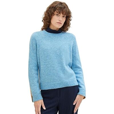 TOM TAILOR Damen Strickpullover mit Rundhalsausschnitt, Clear Light Blue Melange, XL TOM TAILOR Damen Strickpullover mit Rundhalsausschnitt, Clear Light Blue Melange, XL
