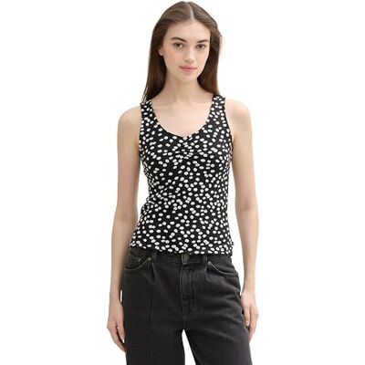 TOM TAILOR Denim Damen Basic Tanktop mit Raffung, Black Flower minimal Print, M TOM TAILOR Denim Damen Basic Tanktop mit Raffung, Black Flower minimal Print, M