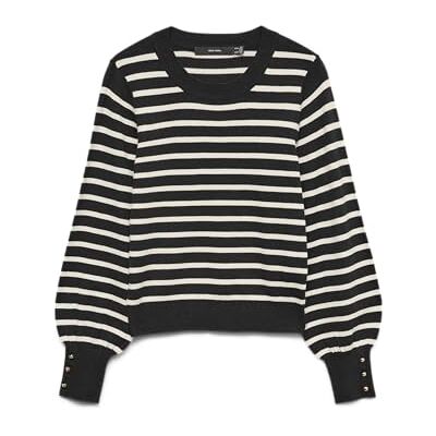 VERO MODA Damen Vmhappy Ls O-Nk Button Cuff Pullover Boo, Black, S VERO MODA Damen Vmhappy Ls O-Nk Button Cuff Pullover Boo, Black, S