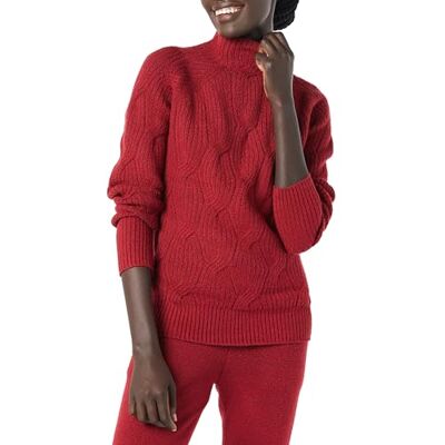 Amazon Damen Soft Touch Trichterkragen Zopfpullover, Dunkelrot, Größe M Amazon Damen Soft Touch Trichterkragen Zopfpullover, Dunkelrot, Größe M