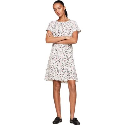 Tommy Hilfiger Damen Kleid Small Ribbon Mini Dress Kurzarm, Mehrfarbig (Small Ribbon Print/ Ecru), 42 Tommy Hilfiger Damen Kleid Small Ribbon Mini Dress Kurzarm, Mehrfarbig (Small Ribbon Print/ Ecru), 42