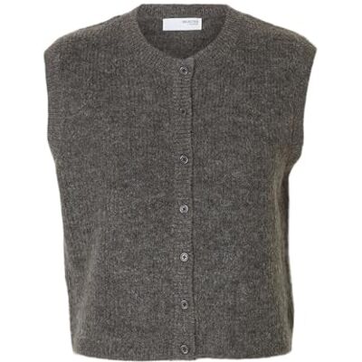 SELECTED WOMEN Damen Slflulu Sl Button O-Neck Vest Ex, Medium Grey Melange, XXL EU SELECTED WOMEN Damen Slflulu Sl Button O-Neck Vest Ex, Medium Grey Melange, XXL EU