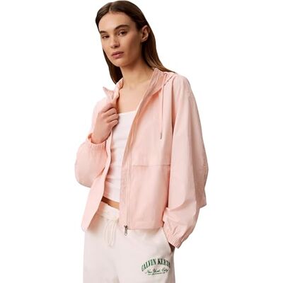 Calvin Damen Windbreaker Jacke Essential Nylon mit Kapuze, Rosa (Mangano Calcite), S Calvin Damen Windbreaker Jacke Essential Nylon mit Kapuze, Rosa (Mangano Calcite), S
