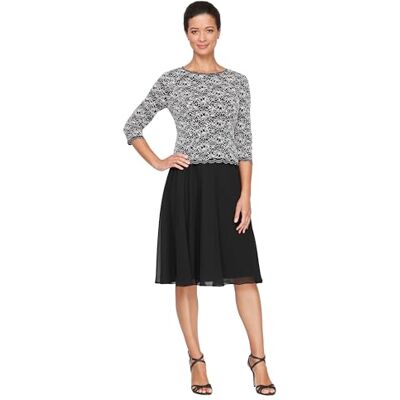 Alex Evenings Damen 3/4-ärmel, Stretch-Spitze, Mieder, Einteilig, für die Brautmutter (Zierliche und Normale Größen) Kleid für besondere Anlässe, schwarz/weiß, 46 Petite Alex Evenings Damen 3/4-ärmel, Stretch-Spitze, Mieder, Einteilig, für die Brautmutter (Zierliche und Normale Größen) Kleid für besondere Anlässe, schwarz/weiß, 46 Petite