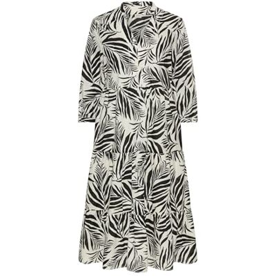 camel active Damen Mittellanges Sommerkleid mit Allover-Print AOP schwarz/weiß, Womenswear-S camel active Damen Mittellanges Sommerkleid mit Allover-Print AOP schwarz/weiß, Womenswear-S