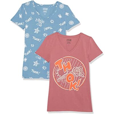 Amazon Disney Marvel Star Wars Princess Damen Kurzärmeliges T-Shirt mit V-Ausschnitt, Klassischer Schnitt, 2er-Pack, Spider-Man Thok, M Amazon Disney Marvel Star Wars Princess Damen Kurzärmeliges T-Shirt mit V-Ausschnitt, Klassischer Schnitt, 2er-Pack, Spider-Man Thok, M