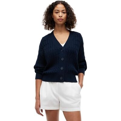 Tommy Hilfiger Damen Strickjacke Cardigan Cable mit V-Ausschnitt, Blau (Dark Night Navy), S Tommy Hilfiger Damen Strickjacke Cardigan Cable mit V-Ausschnitt, Blau (Dark Night Navy), S
