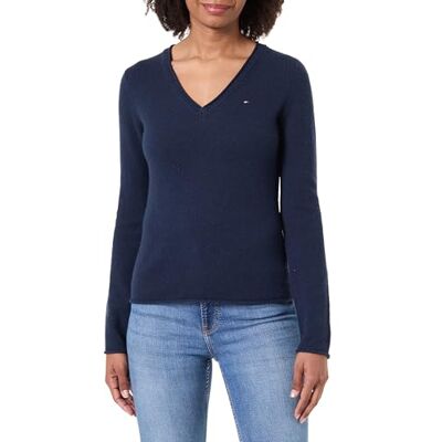 Tommy Hilfiger Damen Pullover Soft Wool mit V-Ausschnitt, Blau (Dark Night Navy), XXS Tommy Hilfiger Damen Pullover Soft Wool mit V-Ausschnitt, Blau (Dark Night Navy), XXS