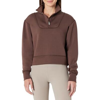 Amazon Damen Atmungsaktiver Pullover mit Halbreißverschluss, Oversized-Fit, Haselnuss, XS Amazon Damen Atmungsaktiver Pullover mit Halbreißverschluss, Oversized-Fit, Haselnuss, XS