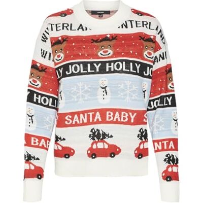 VERO MODA Damen VMHOLLY JOLLYFLAKES LS O-Neck Pull.Xmas Strickpullover, Birch/Detail:W. Artwork AS Sample, Large VERO MODA Damen VMHOLLY JOLLYFLAKES LS O-Neck Pull.Xmas Strickpullover, Birch/Detail:W. Artwork AS Sample, Large