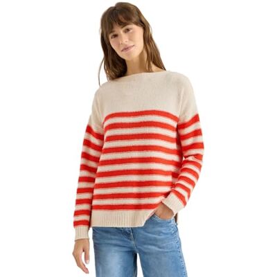 Cecil Gestreifter Bouclé Pullover Pearl beige M Cecil Gestreifter Bouclé Pullover Pearl beige M
