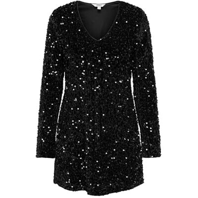 ONLY Damen Onlanika Ls Sequins V-Neck Dress WVN, Black, XS ONLY Damen Onlanika Ls Sequins V-Neck Dress WVN, Black, XS
